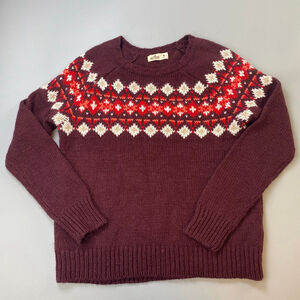 Hollister Sweater Womens Medium Fair Isle Scandi Cottagecore Nordic Rustic Wool